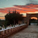 fire sunset with a wedding table